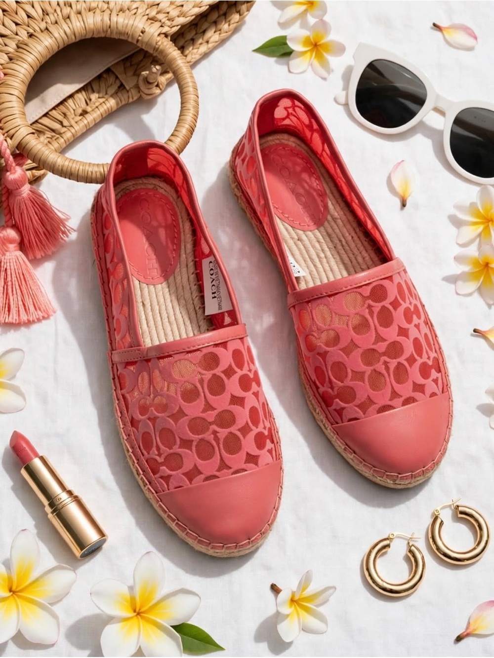 Coach Cleo Espadrille Coral  Signature C Mesh Size 8